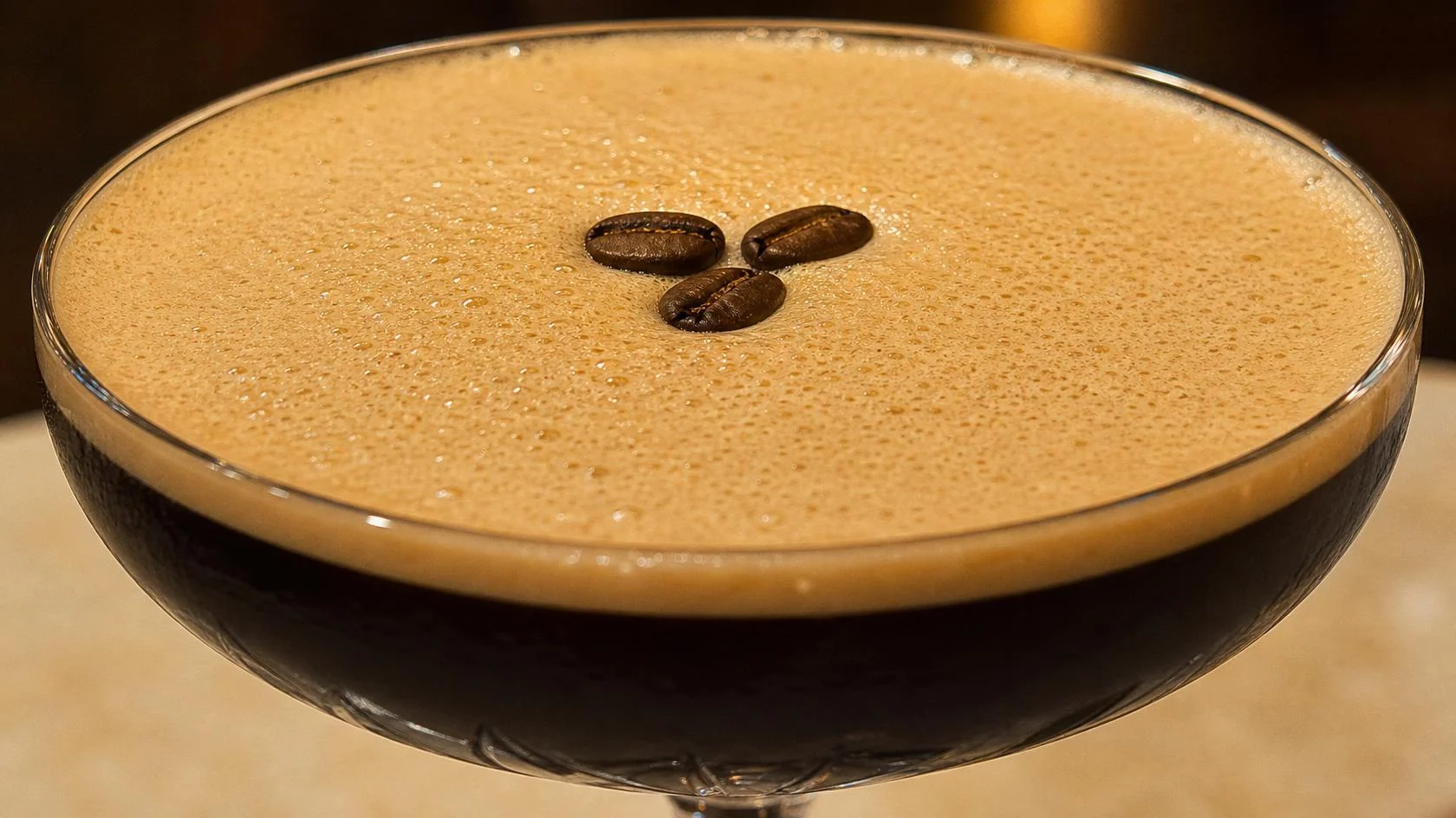 Espresso martini with coffee beans